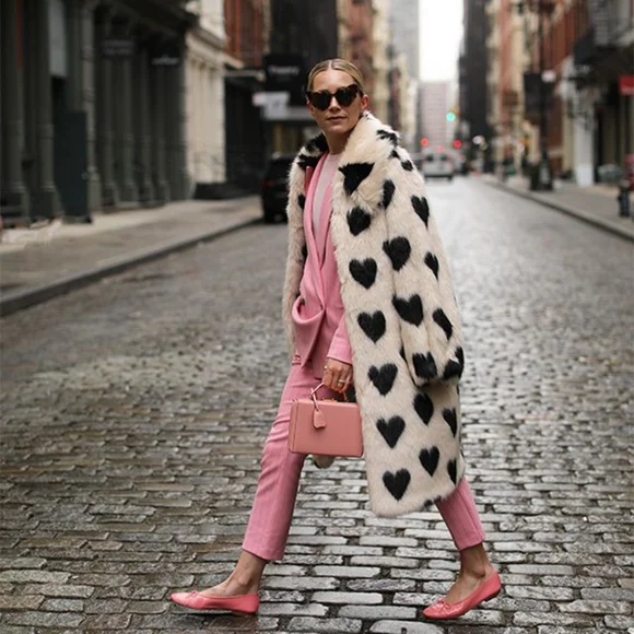 Marseille Pari Black Hearts Faux Fur Lux Driving Midi Coat In Honey - Picture 6 of 8